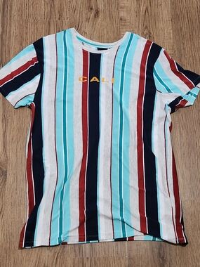 Puli Striped Crew Tee in Teal, Navy and Red